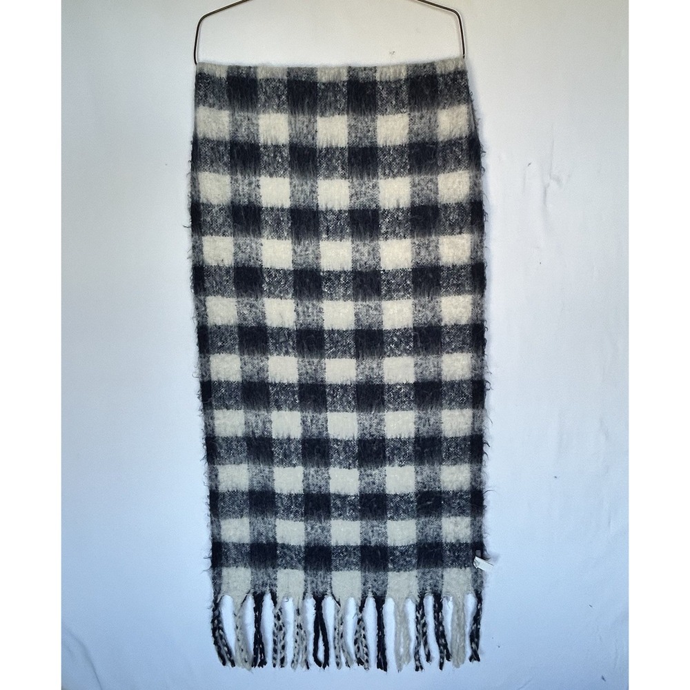 Aerie Women's Scarf Oversized Blanket Blue Cream Plaid Fringe One Size Soft
